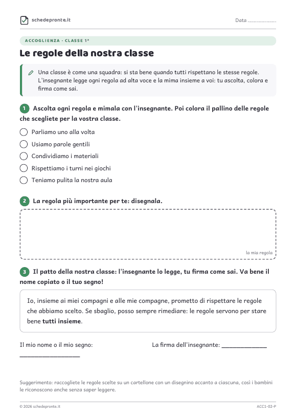 Anteprima della scheda Le regole della nostra classe