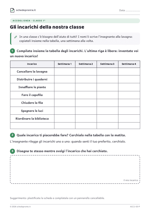 Anteprima della scheda Gli incarichi della nostra classe
