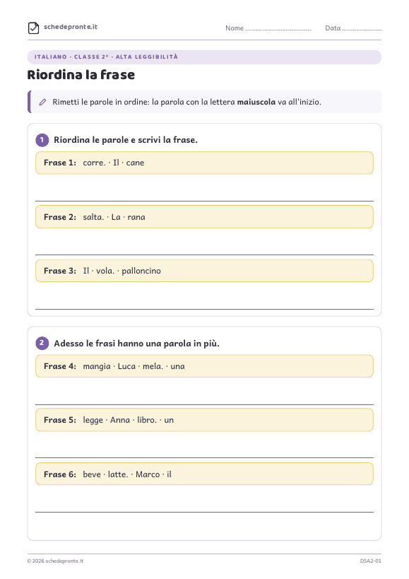 Anteprima della scheda Riordina la frase