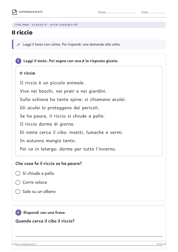 Esempio di scheda ad alta leggibilità