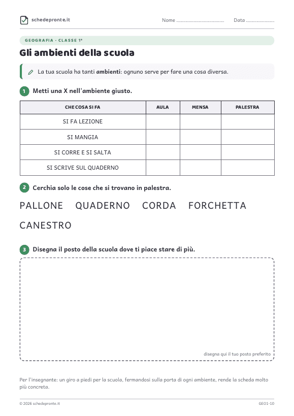 Anteprima della scheda Gli ambienti della scuola
