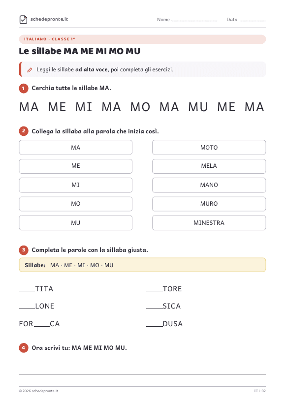 Anteprima della scheda Le sillabe MA ME MI MO MU