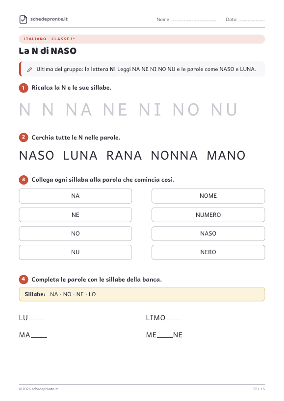 Anteprima della scheda La N di NASO