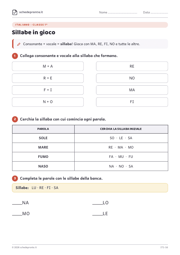 Anteprima della scheda Sillabe in gioco