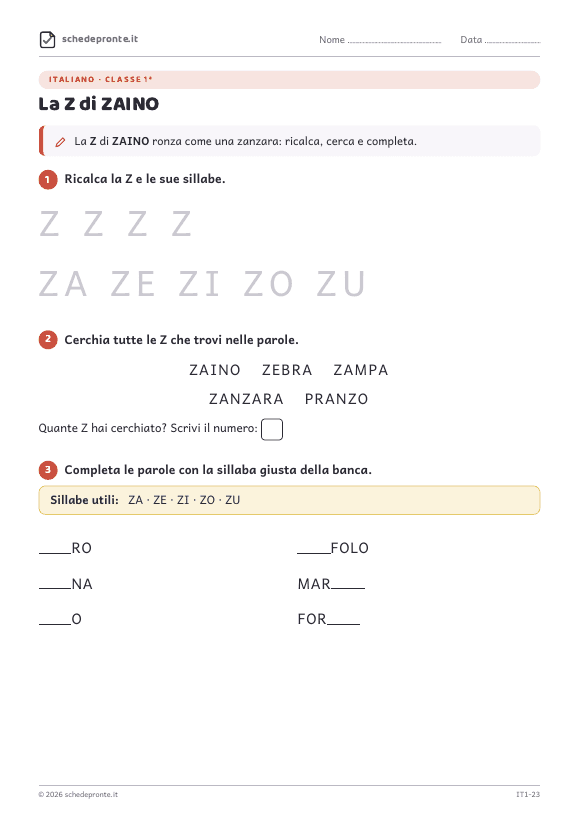 Anteprima della scheda La Z di ZAINO