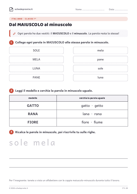Anteprima della scheda Dal MAIUSCOLO al minuscolo