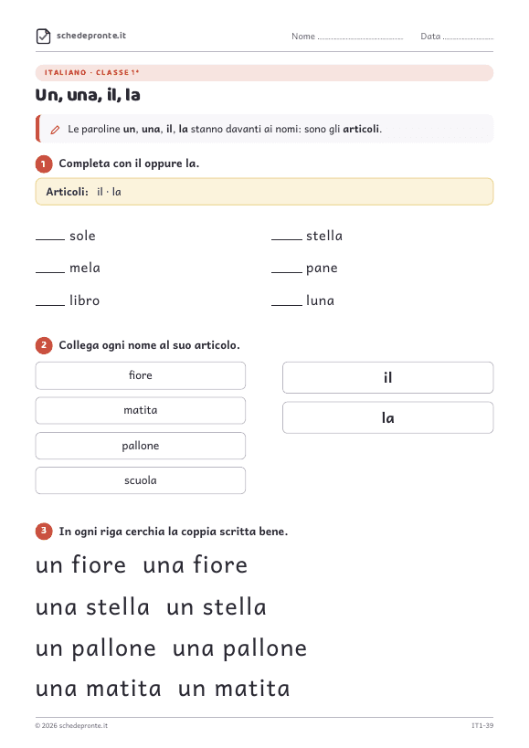 Anteprima della scheda Un, una, il, la