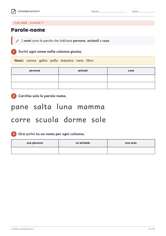 Anteprima della scheda Parole-nome