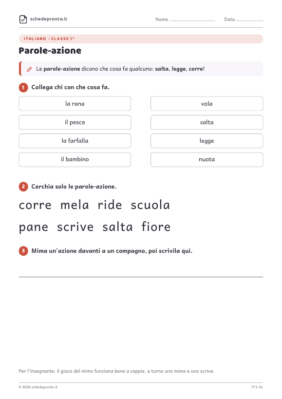 Anteprima della scheda Parole-azione
