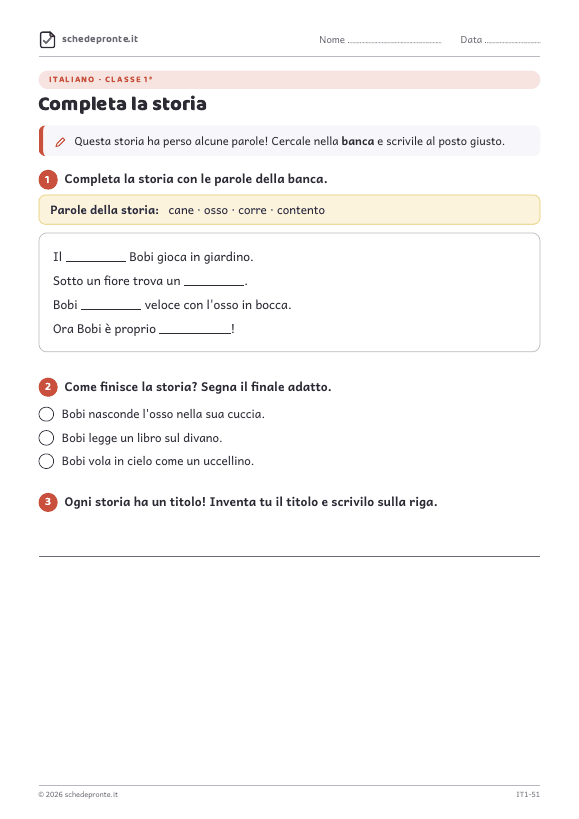 Anteprima della scheda Completa la storia