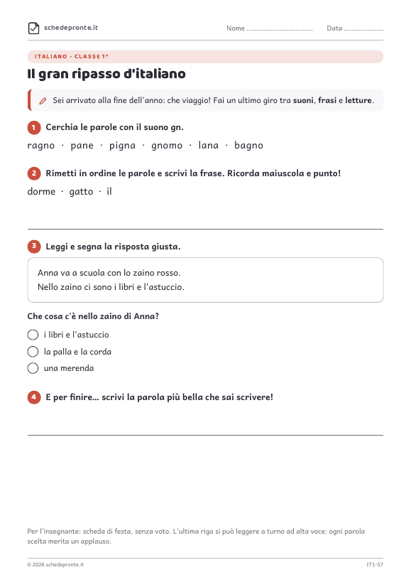 Anteprima della scheda Il gran ripasso d'italiano