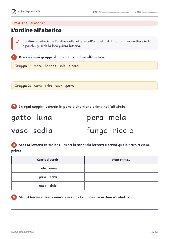 Anteprima della scheda L'ordine alfabetico