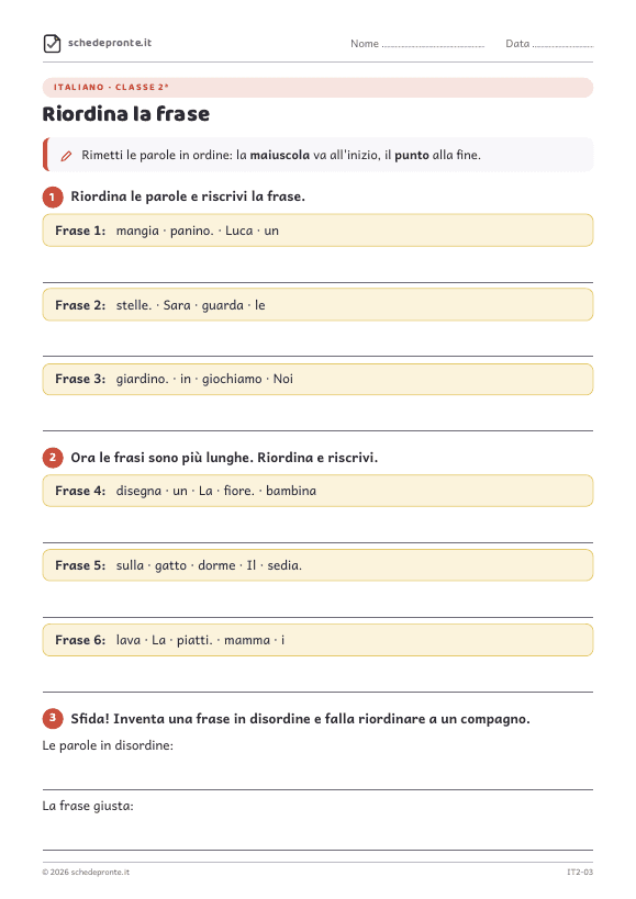 Anteprima della scheda Riordina la frase