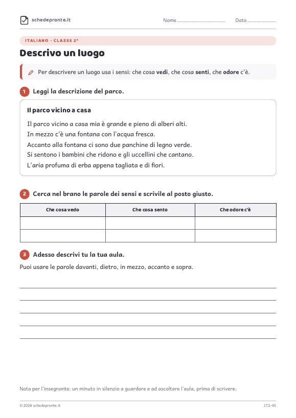 Anteprima della scheda Descrivo un luogo