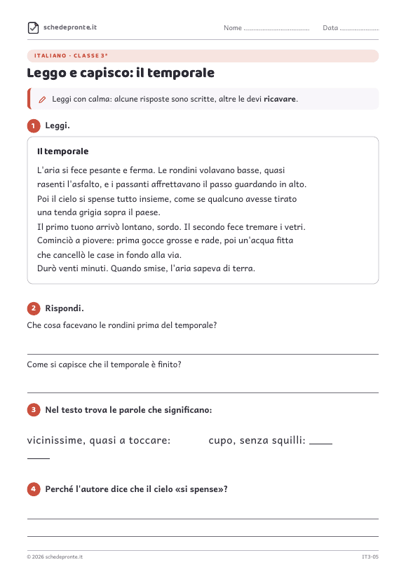 Anteprima della scheda Leggo e capisco: il temporale