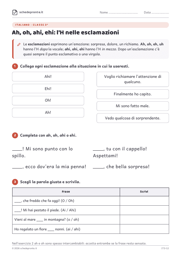Anteprima della scheda Ah, oh, ahi, ehi: l'H nelle esclamazioni