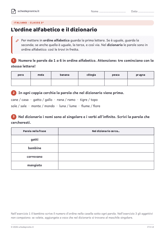 Anteprima della scheda L'ordine alfabetico e il dizionario