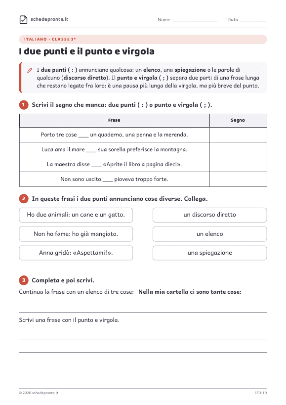 Anteprima della scheda I due punti e il punto e virgola