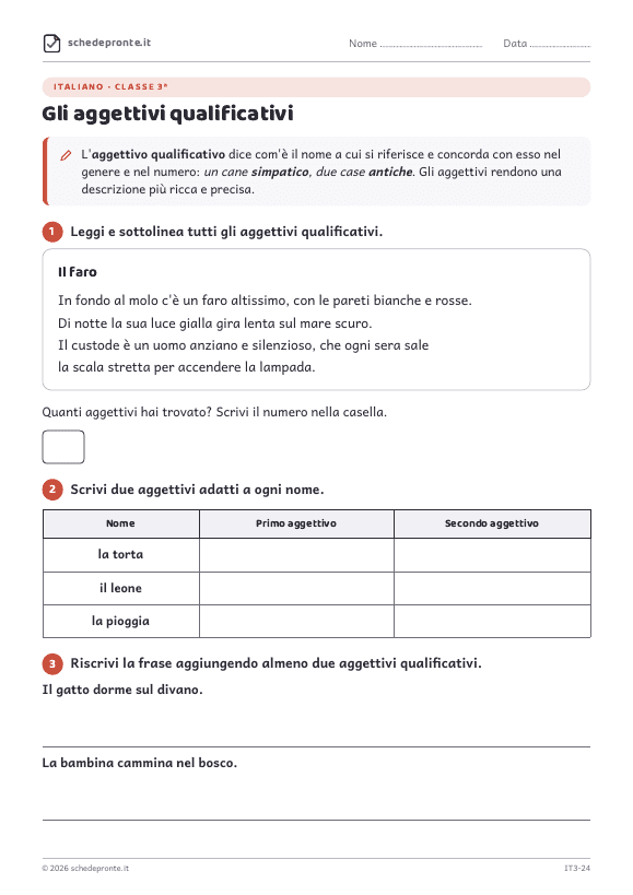 Anteprima della scheda Gli aggettivi qualificativi