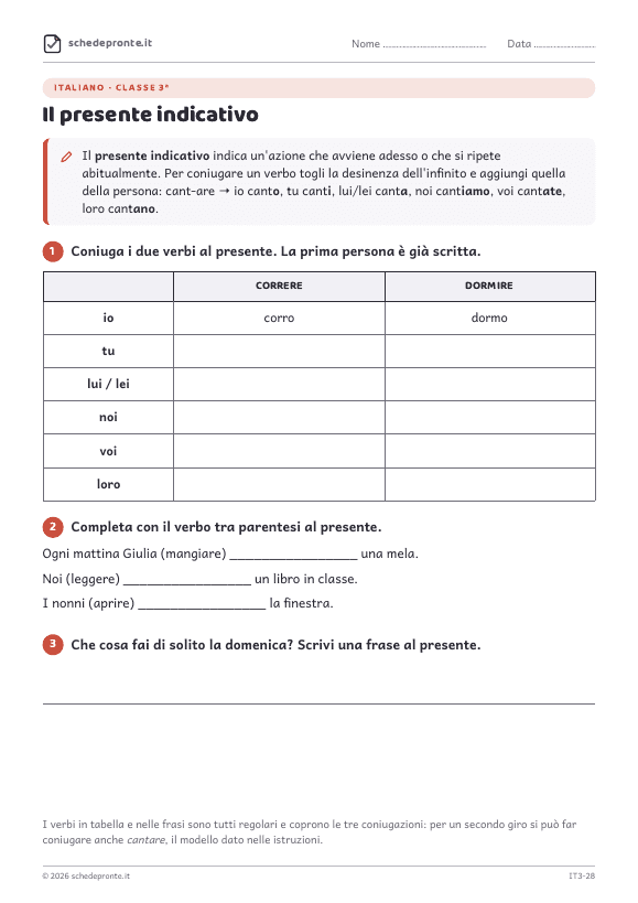 Anteprima della scheda Il presente indicativo