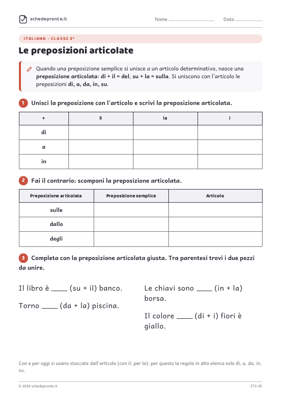 Anteprima della scheda Le preposizioni articolate