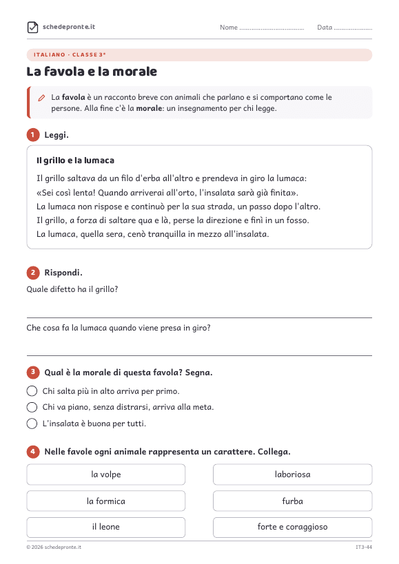 Anteprima della scheda La favola e la morale
