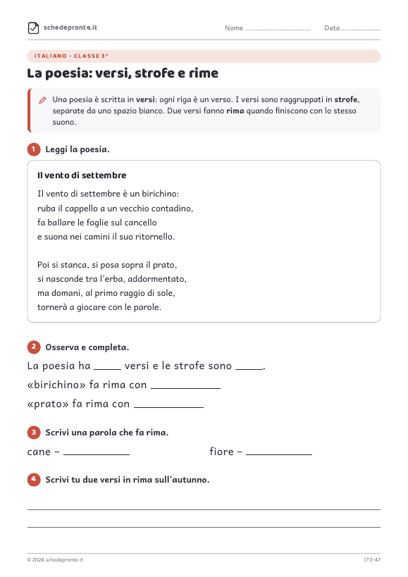 Anteprima della scheda La poesia: versi, strofe e rime