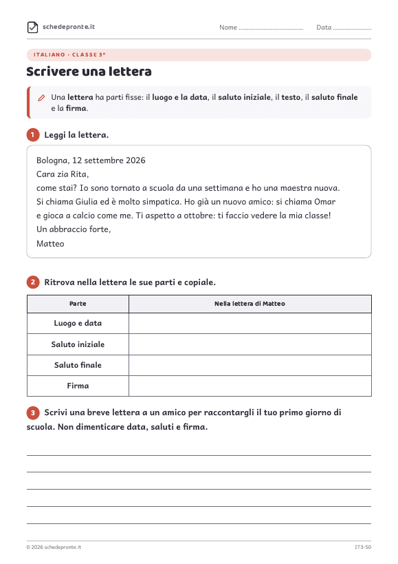 Anteprima della scheda Scrivere una lettera