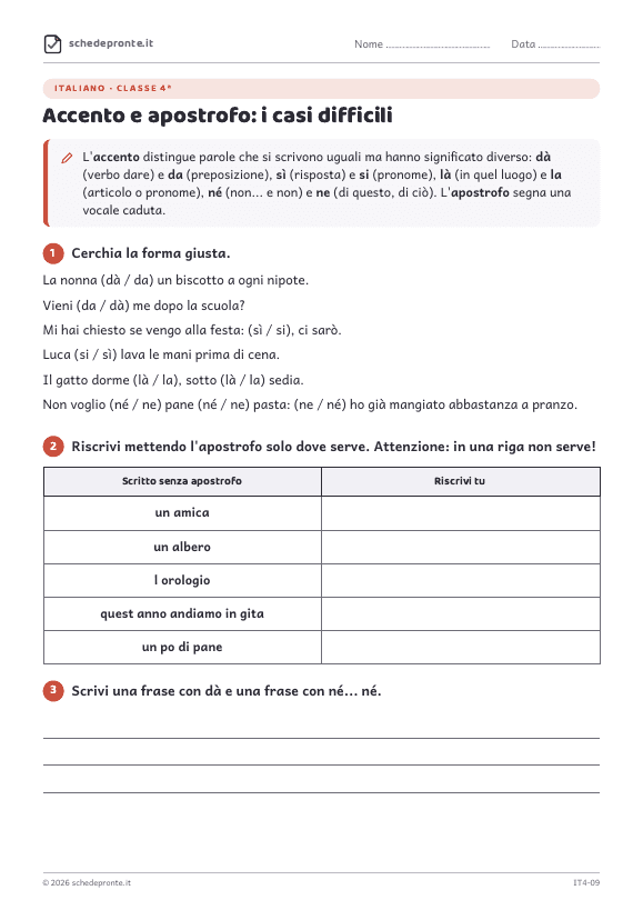 Anteprima della scheda Accento e apostrofo: i casi difficili