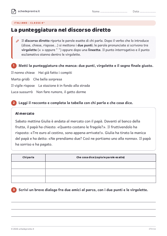 Anteprima della scheda La punteggiatura nel discorso diretto