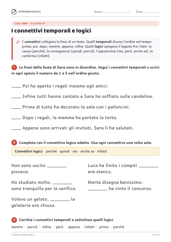 Anteprima della scheda I connettivi temporali e logici