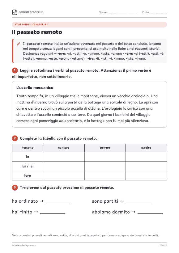 Anteprima della scheda Il passato remoto