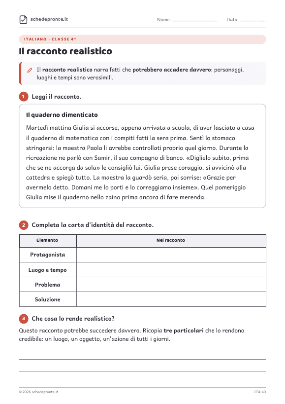 Anteprima della scheda Il racconto realistico