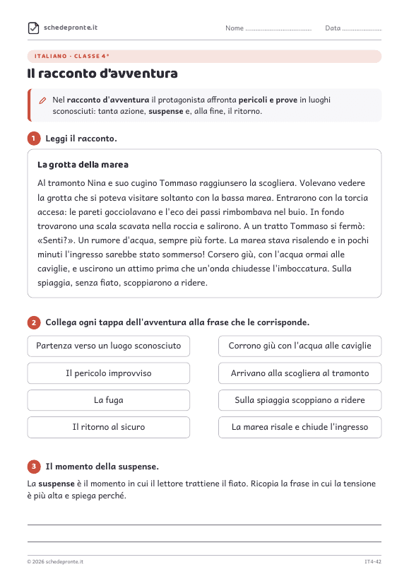 Anteprima della scheda Il racconto d'avventura