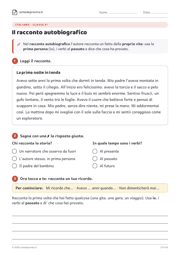 Anteprima della scheda Il racconto autobiografico