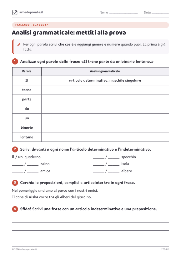 Anteprima della scheda Analisi grammaticale: mettiti alla prova