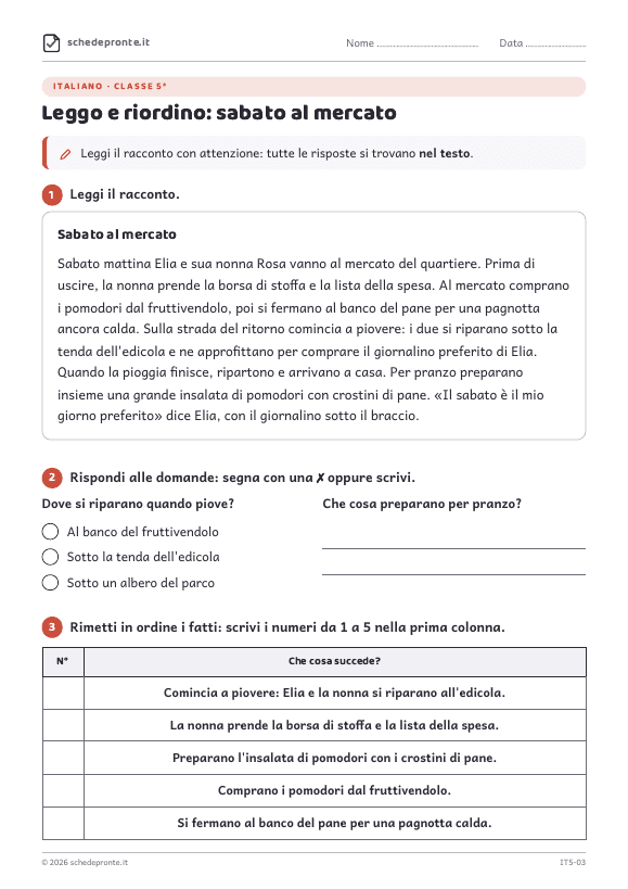 Anteprima della scheda Leggo e riordino: sabato al mercato
