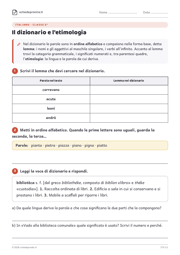 Anteprima della scheda Il dizionario e l'etimologia