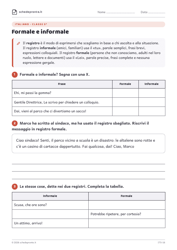Anteprima della scheda Formale e informale