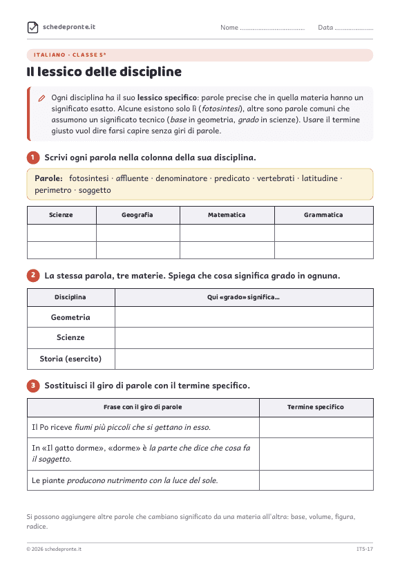 Anteprima della scheda Il lessico delle discipline