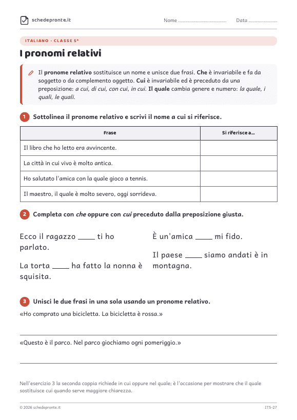 Anteprima della scheda I pronomi relativi