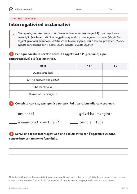 Anteprima della scheda Interrogativi ed esclamativi