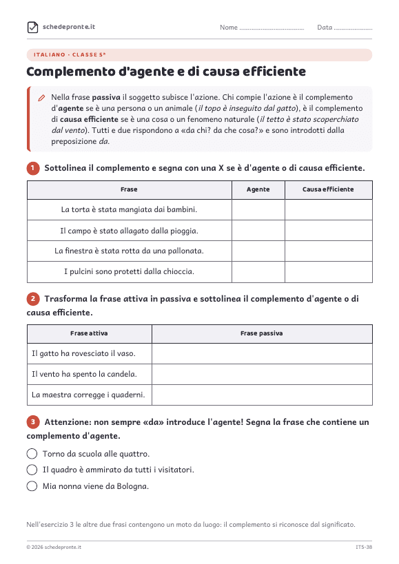 Anteprima della scheda Complemento d'agente e di causa efficiente