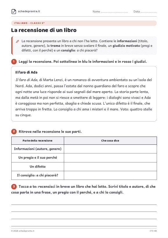 Anteprima della scheda La recensione di un libro