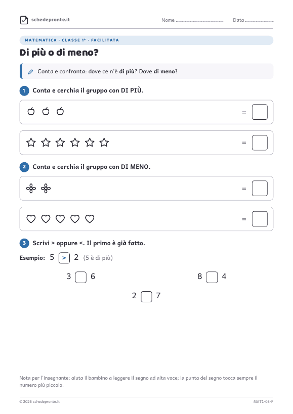 Anteprima della scheda Di più o di meno?