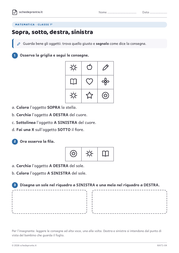Anteprima della scheda Sopra, sotto, destra, sinistra