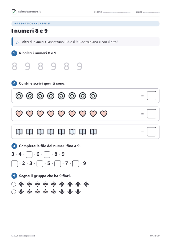 Anteprima della scheda I numeri 8 e 9
