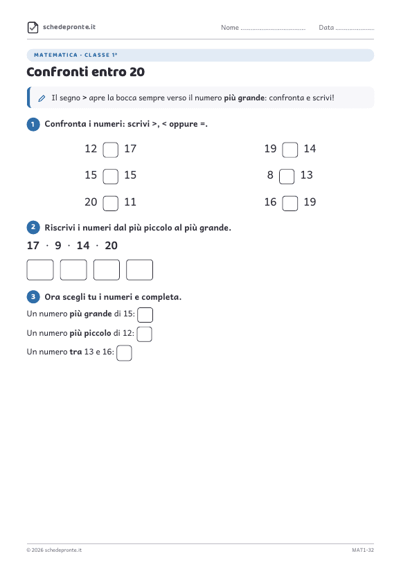 Anteprima della scheda Confronti entro 20