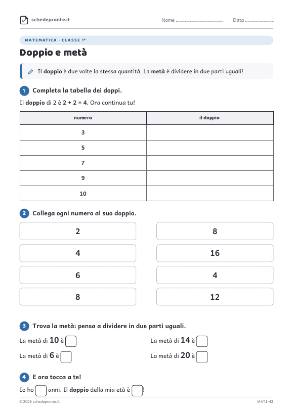 Anteprima della scheda Doppio e metà