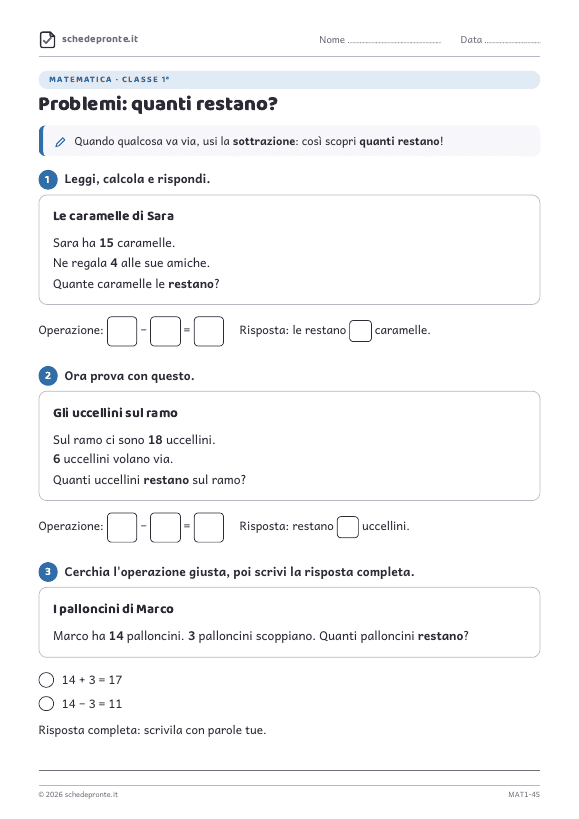 Anteprima della scheda Problemi: quanti restano?